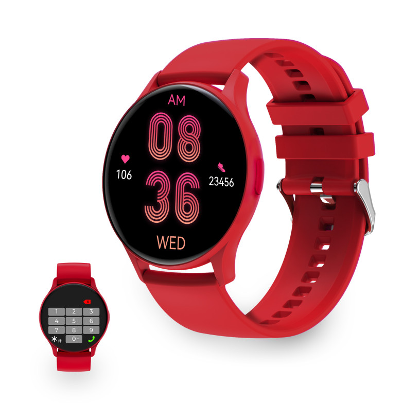 Smartwatch KSIX Core, Pantalla AMOLED 1,43”, Aut. 5 días, Modos deporte y salud, Llamadas, Asistentes de voz, Sumergible, Rojo