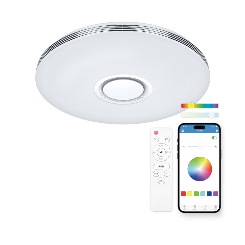 KSIX Aura SmartLED ceiling light, 5 W built-in speaker, RGBIC+CCT, 49 cm diameter, 7.200 lm, 66 W, iLink app, White