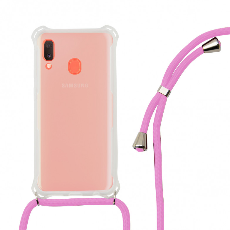 KSIX Lanyard Strap Cover Tpu Transparent For Galaxy A20e Rose