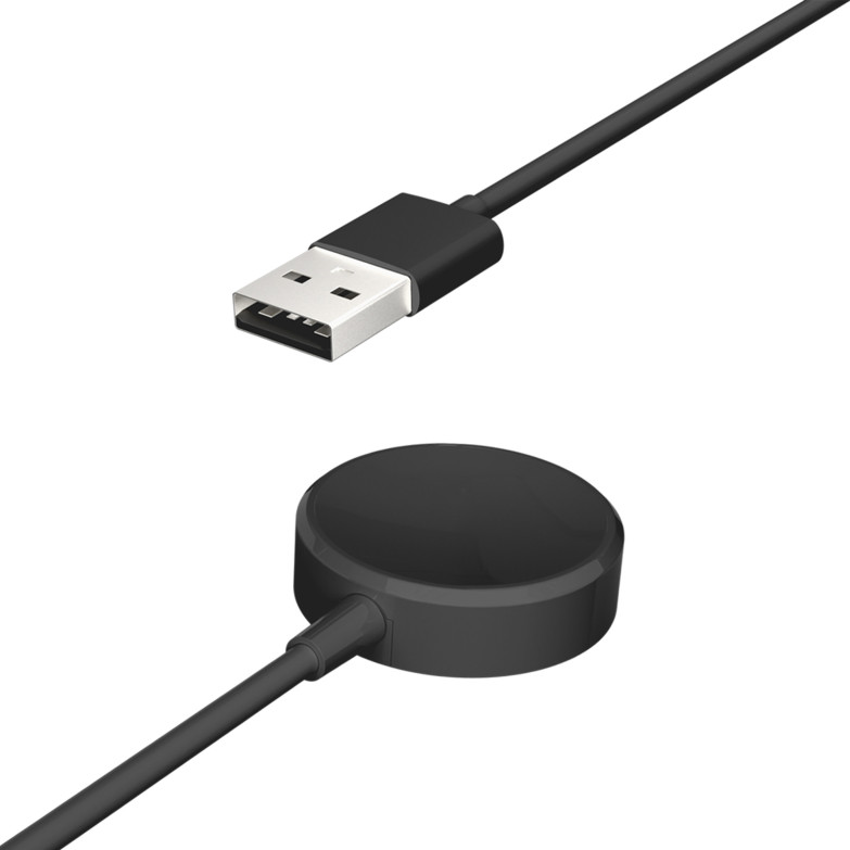 Replacement charger for KSIX Titanium smartwatch, Magnetic charging base, USB-A connector, 80 cm cable, Black