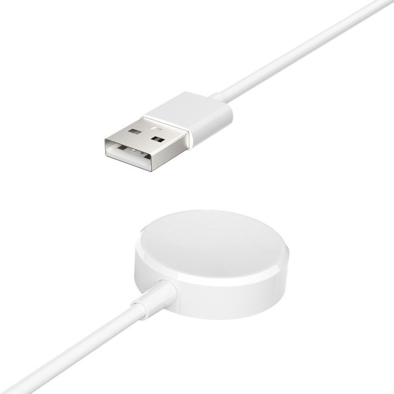 Replacement charger for KSIX Olympo smartwatch, Magnetic charging base, USB-A connector, 60 cm cable, White