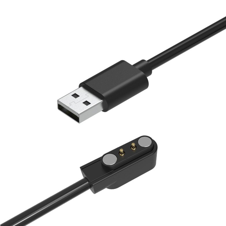 Cargador de repuesto para smartwatch KSIX Core, Pines de carga magnéticos, Conector USB-A, Cable de 60 cm, Negro