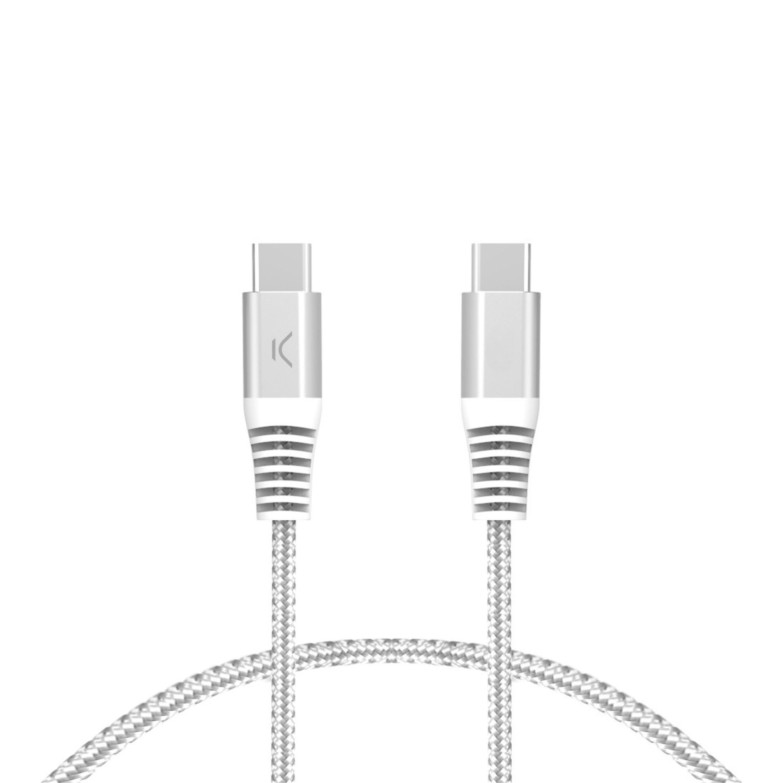 Cable de carga y datos USB-C a USB-C KSIX 60W, Power Delivery, Carga ultra rápida, Trenzado, Cubiertas reforzadas, 2m, Blanco