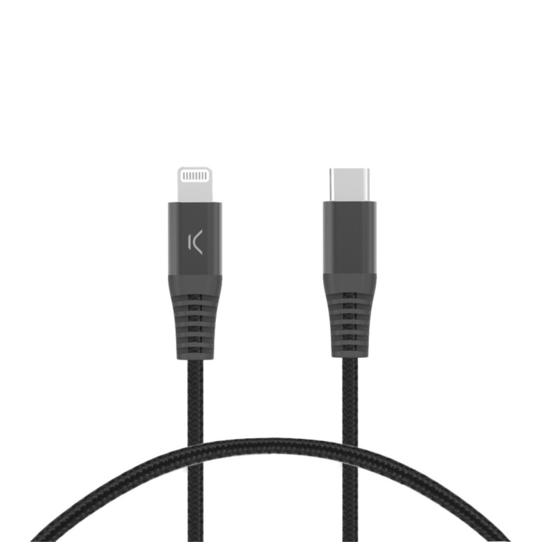 Cable de carga y datos USB-C a Lightning KSIX 60W, Made For iPhone, Power Delivery, Carga ultra rápida, Trenzado, 2 m, Negro