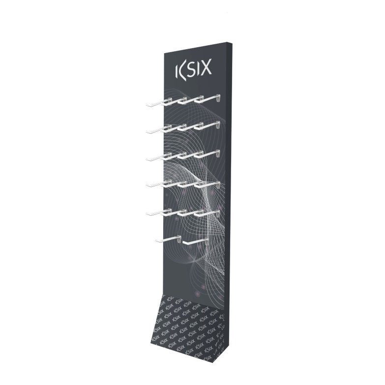 Floor display stand, KSIX general purpose, 42,5 x 18,5 x 7 cm, Cardboard, 22 interchangeable hooks 20cm