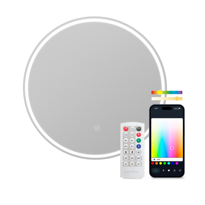 KSIX Oasis Smart Mirror, Anti-fogging Ø70 cm, Integrated Speaker, RGB + Warm White, 1,000 lm, 36 W, Tuya App