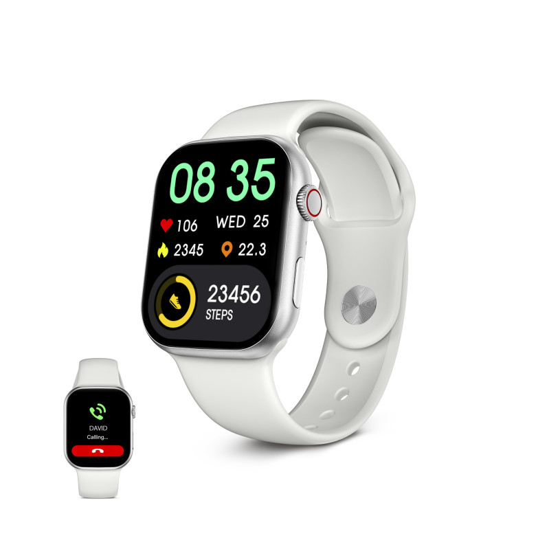 Smartwatch KSIX Urban 5 mini, Pantalla AMOLED 1,75”, Aut. 5 días, Modo deporte y salud, Manos libres, Blanco