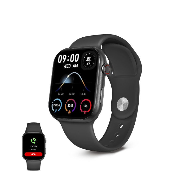 Smartwatch KSIX Urban 5 mini, Pantalla AMOLED 1,75”, Aut. 5 días, Modo deporte y salud, Manos libres, Negro