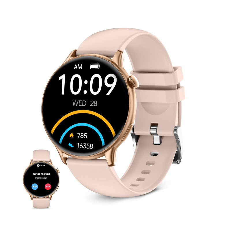 Smartwatch KSIX Core 2, Pantalla AMOLED 1,43”, Aut. 5 días, Modos deporte y salud, Llamadas, Asistentes de voz,  Rosa