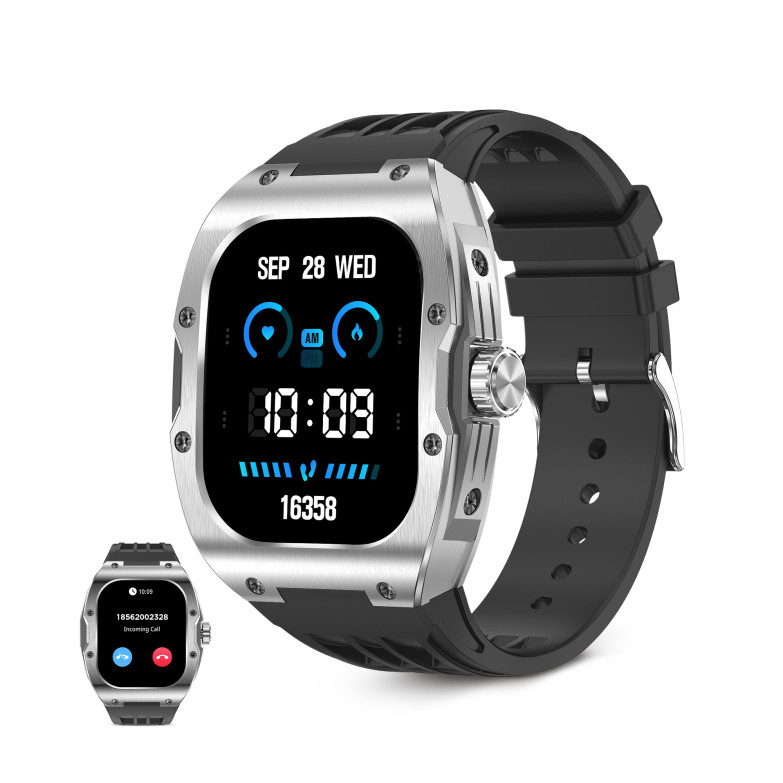 Smartwatch KSIX Hero, Pantalla AMOLED 1,95”, Aut. 7 días, Modos deporte y salud, Asistentes de voz, IP68, Negro