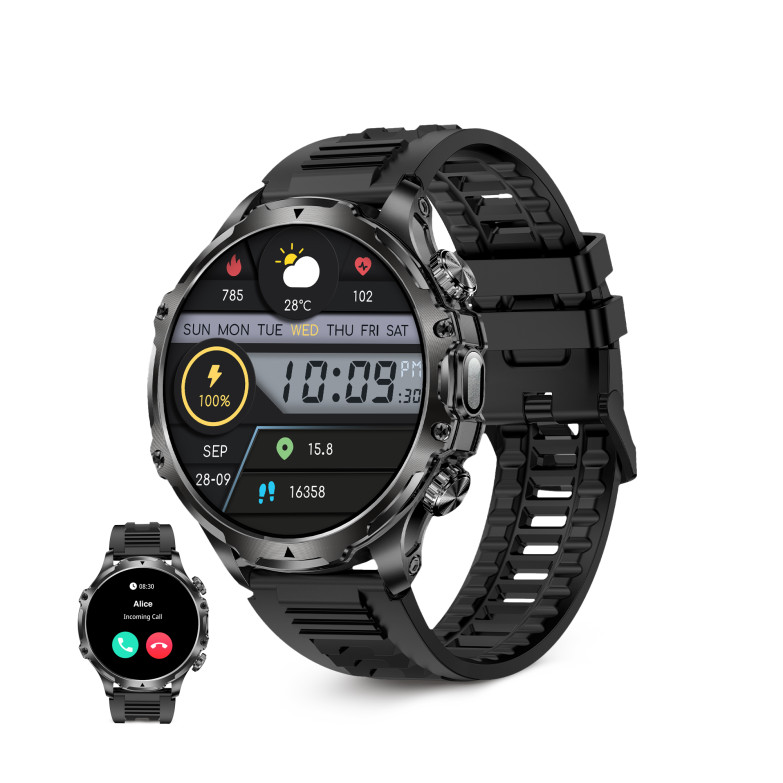 Smartwatch KSIX Venture, Pantalla XXL TFT 1,85”, Aut. 10 días, Modos deporte y salud, Llamadas, Asistentes de voz, IP68, Negro