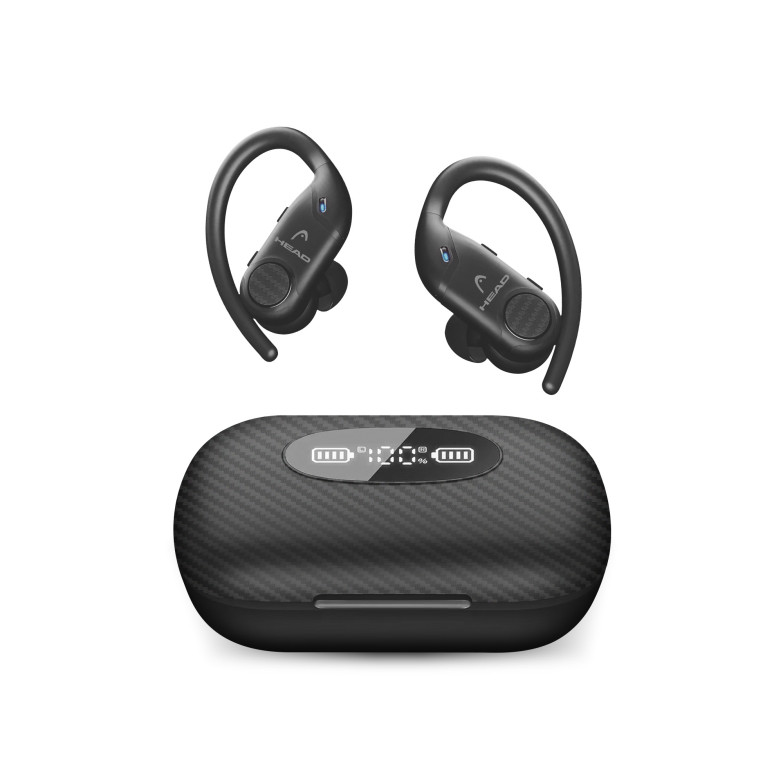 HEAD Flex Hooks Wireless Headphones, Battery Life 8+32 h, Control Button, Calling, Voice Assistant, IPX7, Black