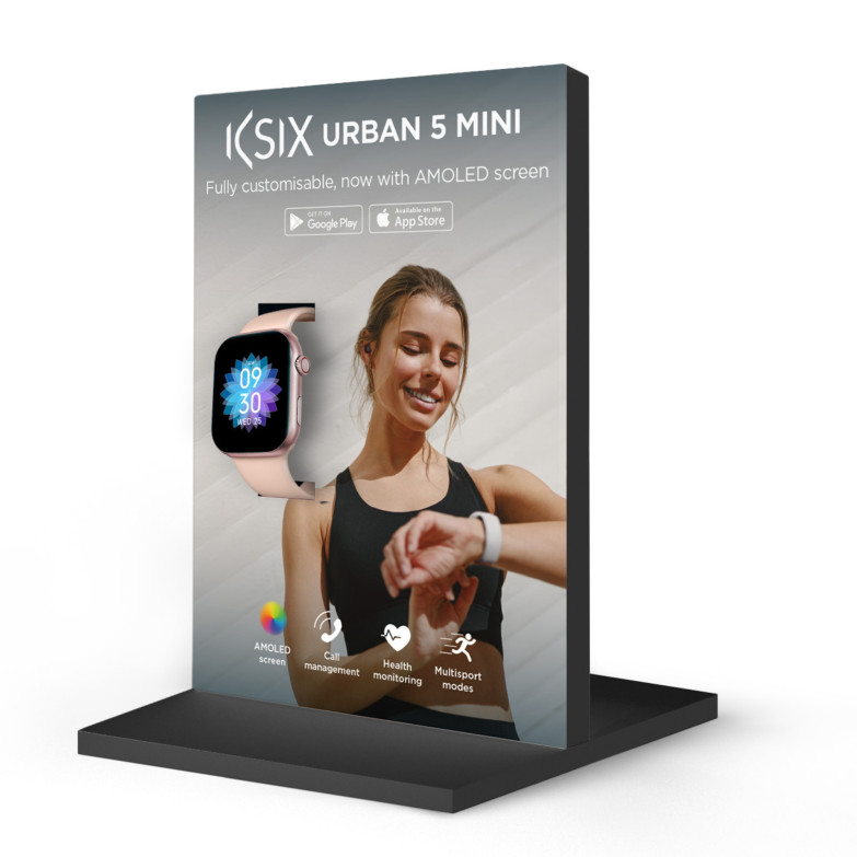 Expositor individual smartwatch KSIX Urban 5 mini, Montaje en segundos, 21 x 14 x 10 cm, PVC