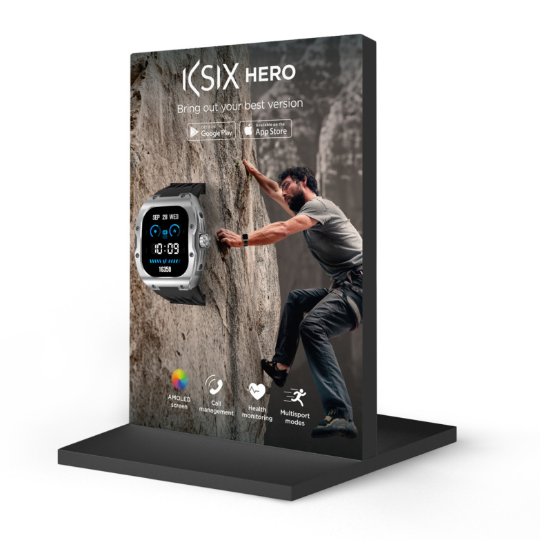 Expositor individual smartwatch KSIX Hero, Montaje en segundos, 21 x 14 x 10 cm, PVC