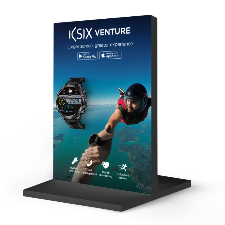 Expositor individual smartwatch KSIX Venture, Montaje en segundos, 21 x 14 x 10 cm, PVC