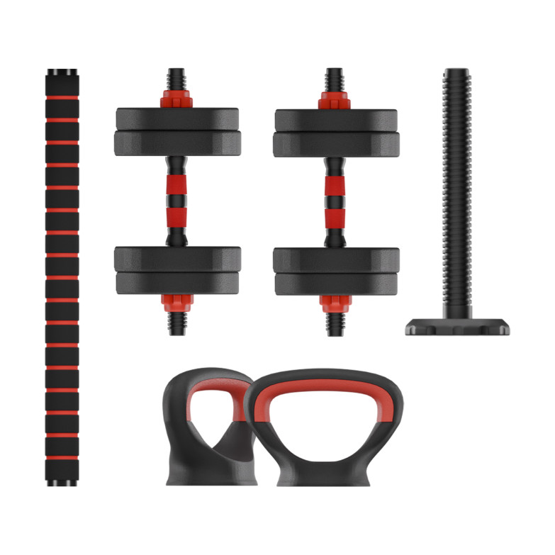 KSIX 10 kg Weight Kit, Dumbbells, Weight Plates, Bar, Kettlebell, Black