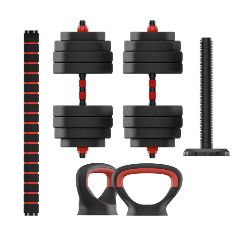 KSIX 40 kg Weight Kit, Dumbbells, Weight Plates, Bar, Kettlebell, Black